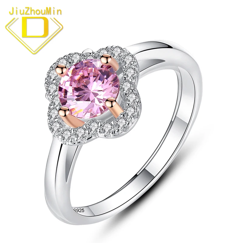 

Luxury Morganite Gemstone Rings for Women Solid 925 Sterling Silver Lucky Four-leaf Clover Pink Zircon Simple Fine Jewelry New