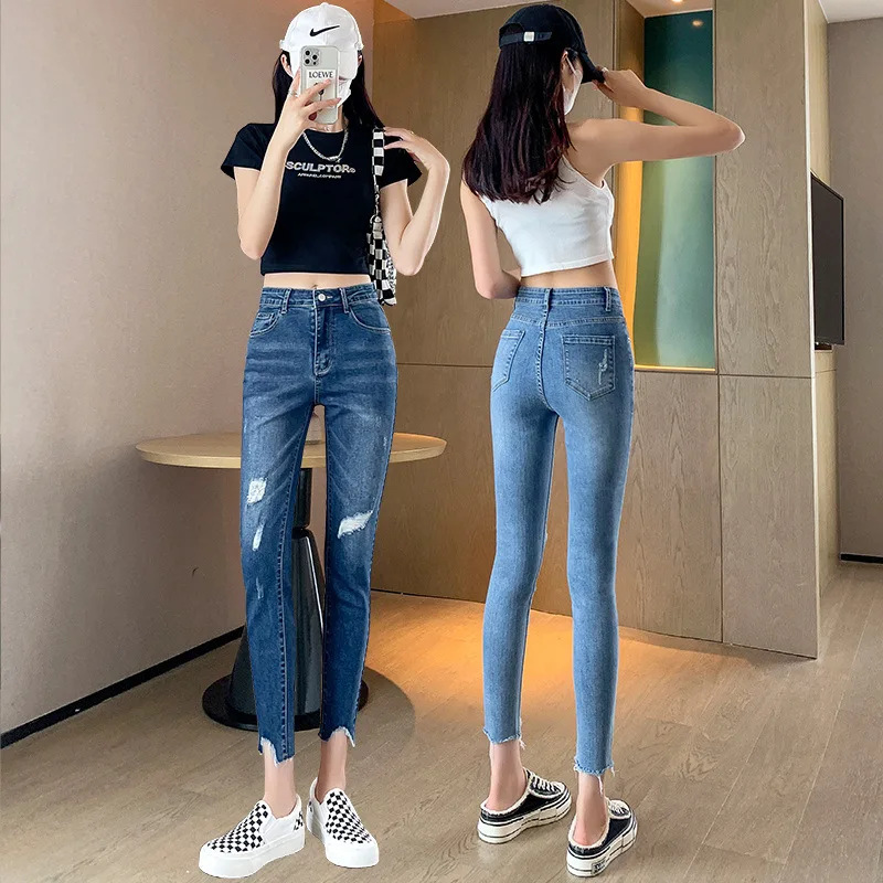 

Ripped Jeans Women's 2022 Summer High-waisted Slim Fit Nine-point Tight Skinny Pencil Pants Pantalones Vaqueros Mujer Clothes