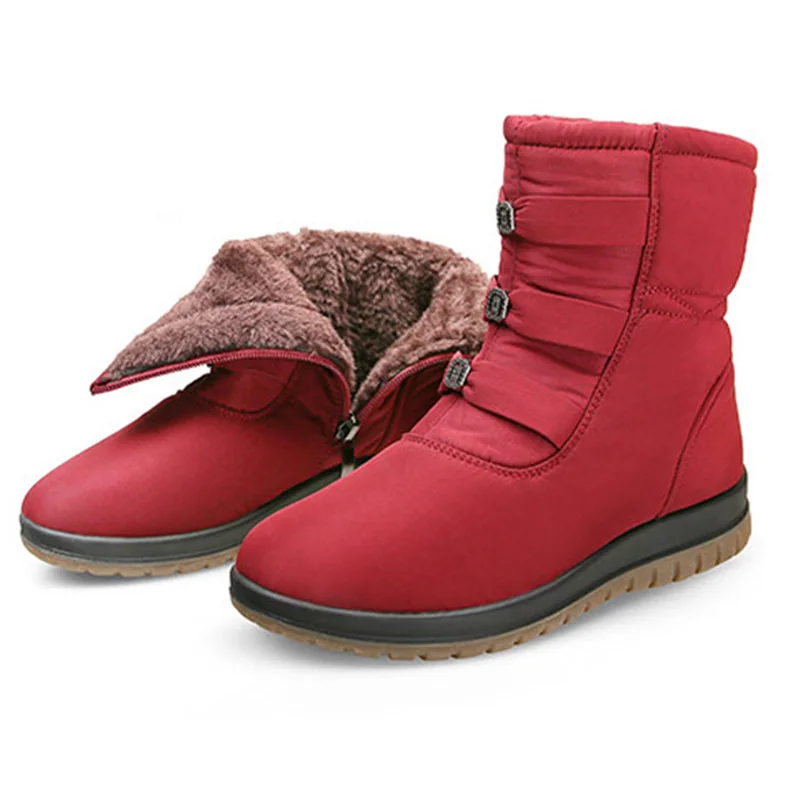 2022 Winter Shoes Women Snow Boots Thick Sole Flat Women Ankle Boots Warm Plush Cold Winter Boots Plus Size 41 42 Black Red New