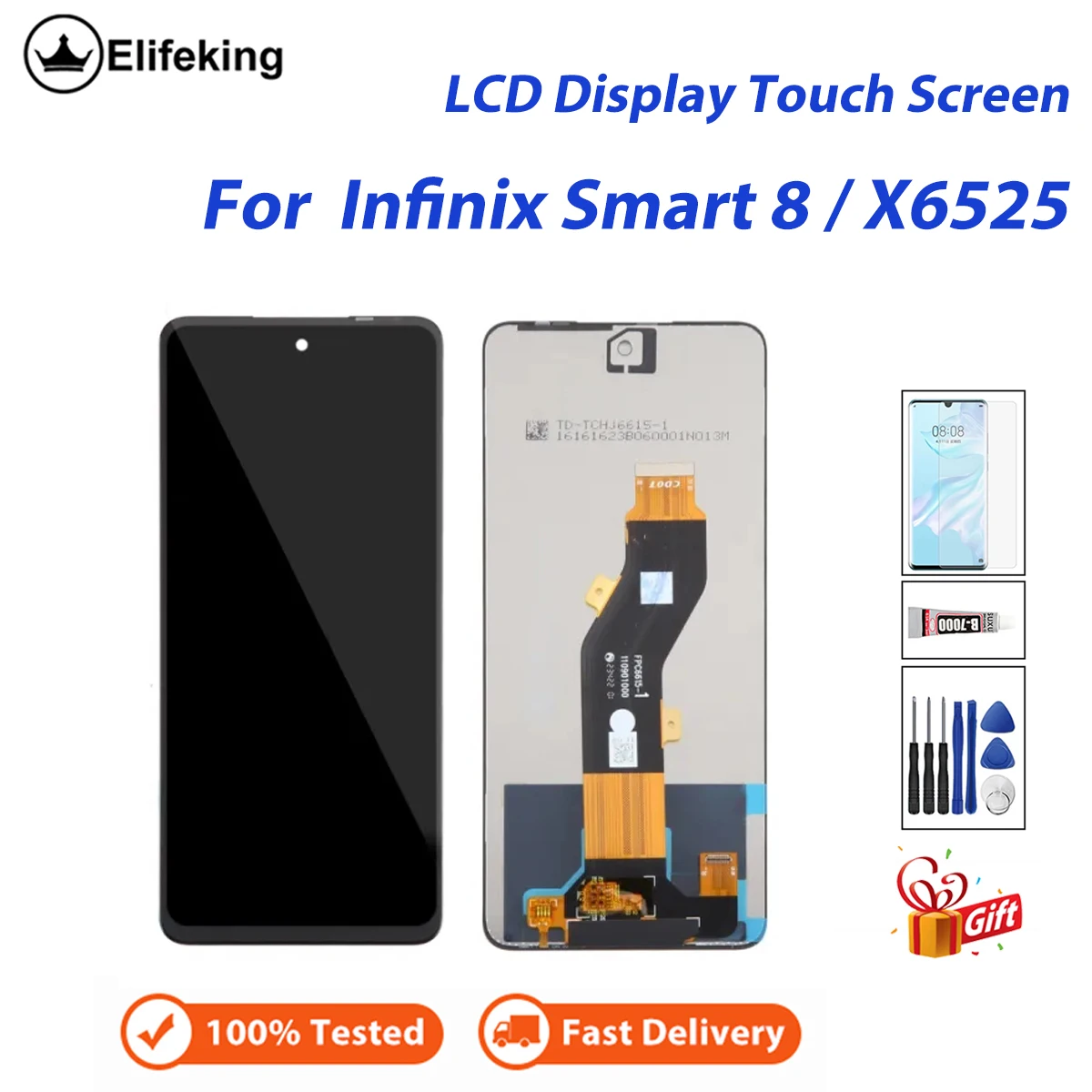 Запасные части для ЖК-дисплея Infinix Smart 8 X6525 с бесплатной закаленной пленкой