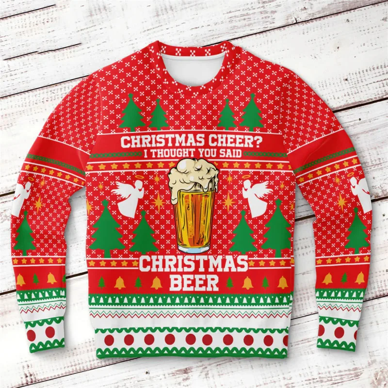 Men's Drinking Beer Sweatshirt 3D Printed Santa Gingerbread Socks Pattern Ugly Harajuku Trend Festival Gift Hoodies