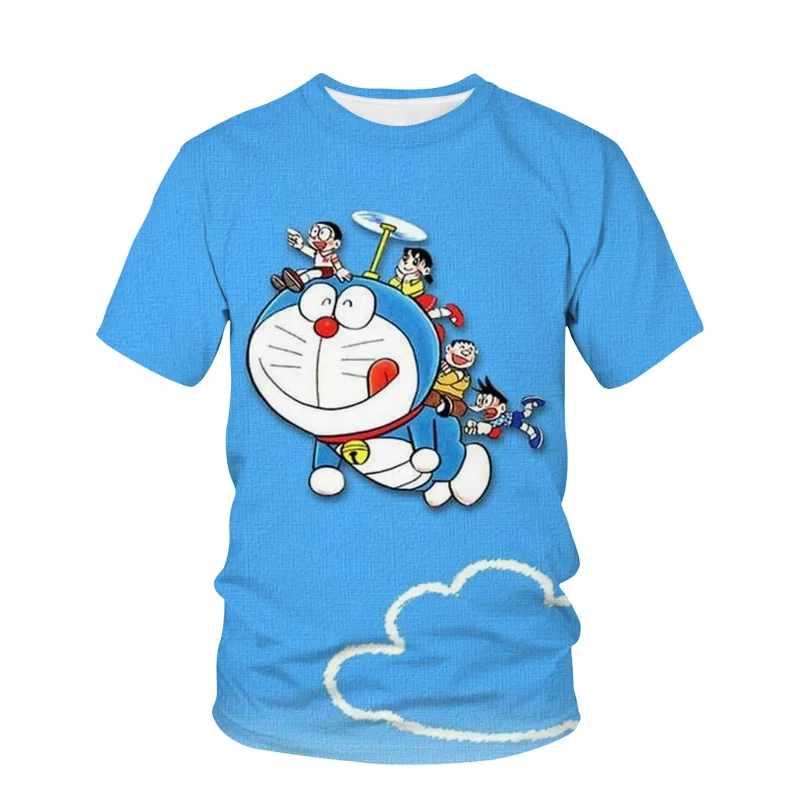 

Unique Hipster TShirts Doraemon Cat Cartoon Manga Series Men Harajuku Pure Cotton Tops T Shirt Round Neck Big Size