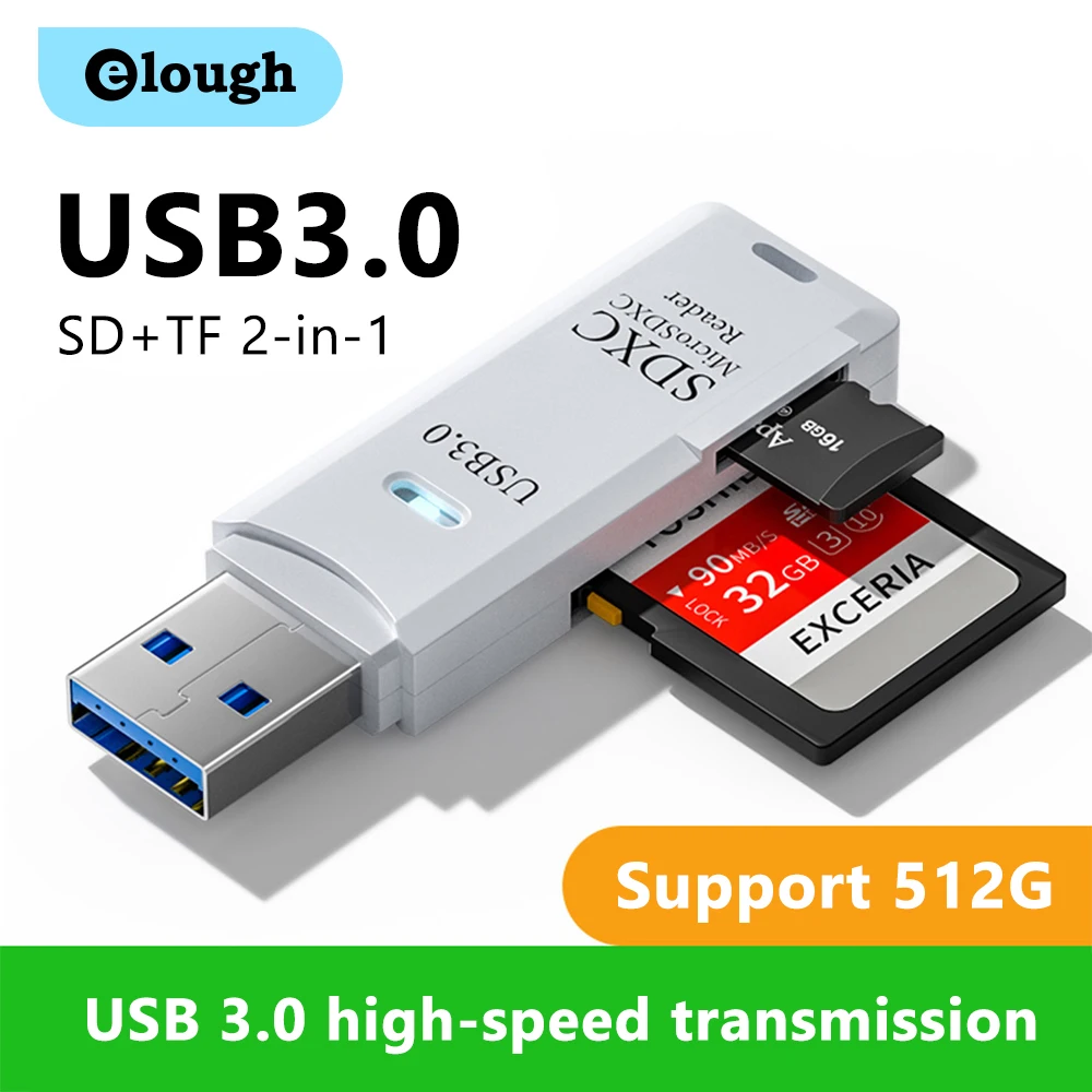 Elough 2 IN 1 Card Reader USB 3.0 to SD TF Card Memory Card Reader High Speed Smart Cardreader Adapter For PC Laptop Accessories