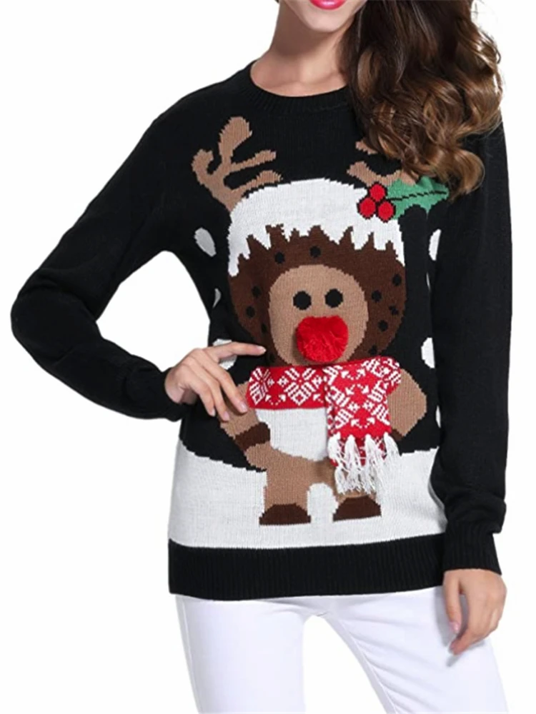 

Свитер Женский вязаный с большим носом и оленем, 2022