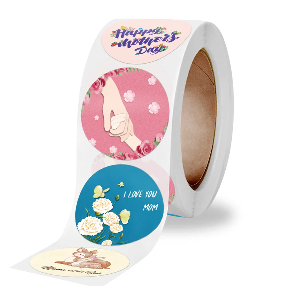 

50-500pcs Round Mother's Day Gift Stickers with Hearts 1inch Thank you Label stickers for Mother's Day Greeting Card Envelope