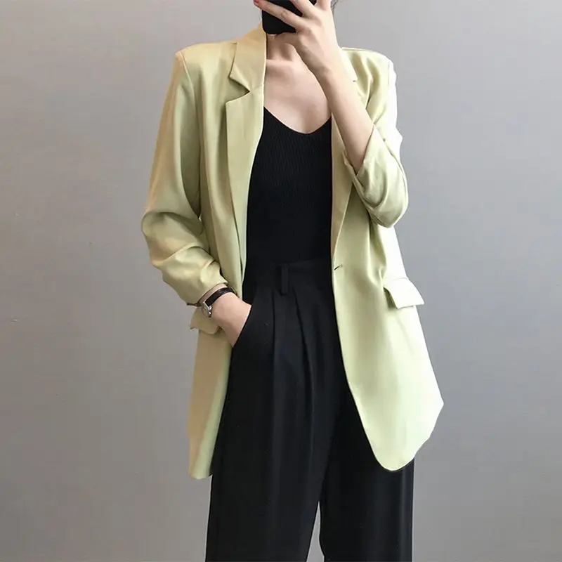 2023 Summer Chiffon Small Suit Jacket Women Thin Hang Loose Casual Slim Mid-length White