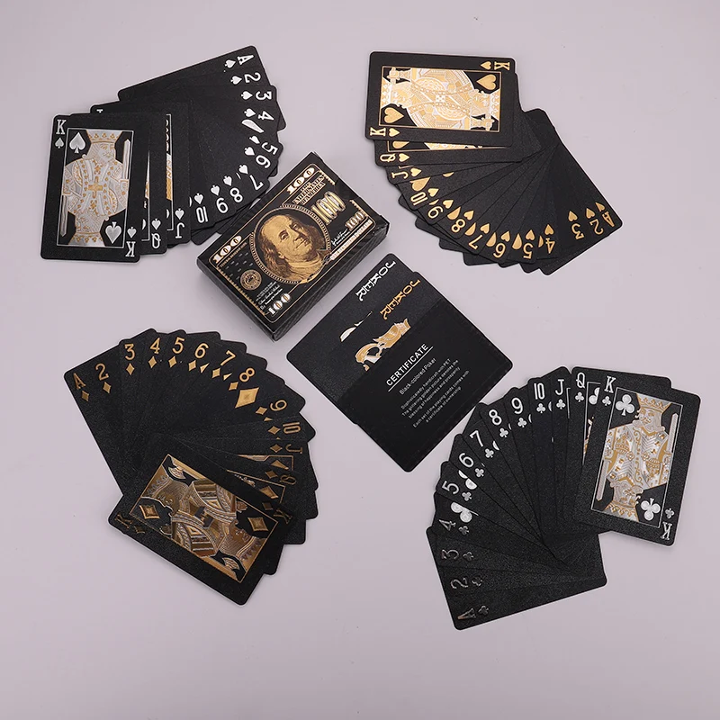 

Роскошные игральные карты из золотой и черной фольги для покера, настольная игра для азартных игр, прочный, подарок для друзей, водонепрониц...