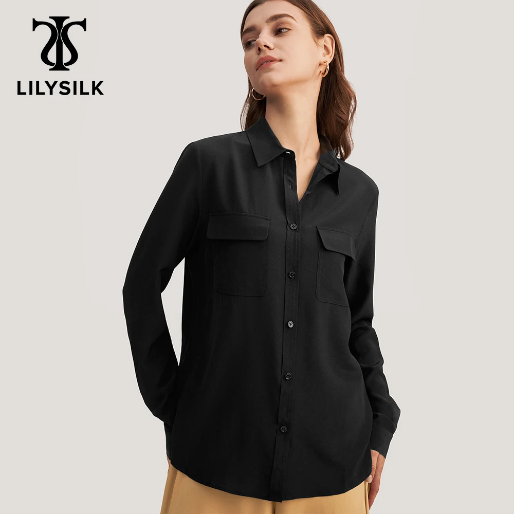 LILYSILK 18mm 100 Silk Shirts Blouse Women Basic Chinese Long Sleeves Elegant Lightweight Wrinkle-resistant Ladies High Quality