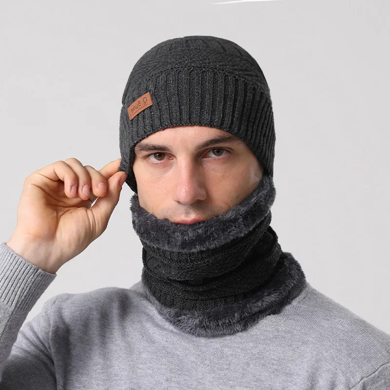

Winter Men's Scarf Knitted Hat Set Mask Warm Caps Plus Velvet Thick Hats For Men Skullies Beanies Women Cap Fashion Balaclava