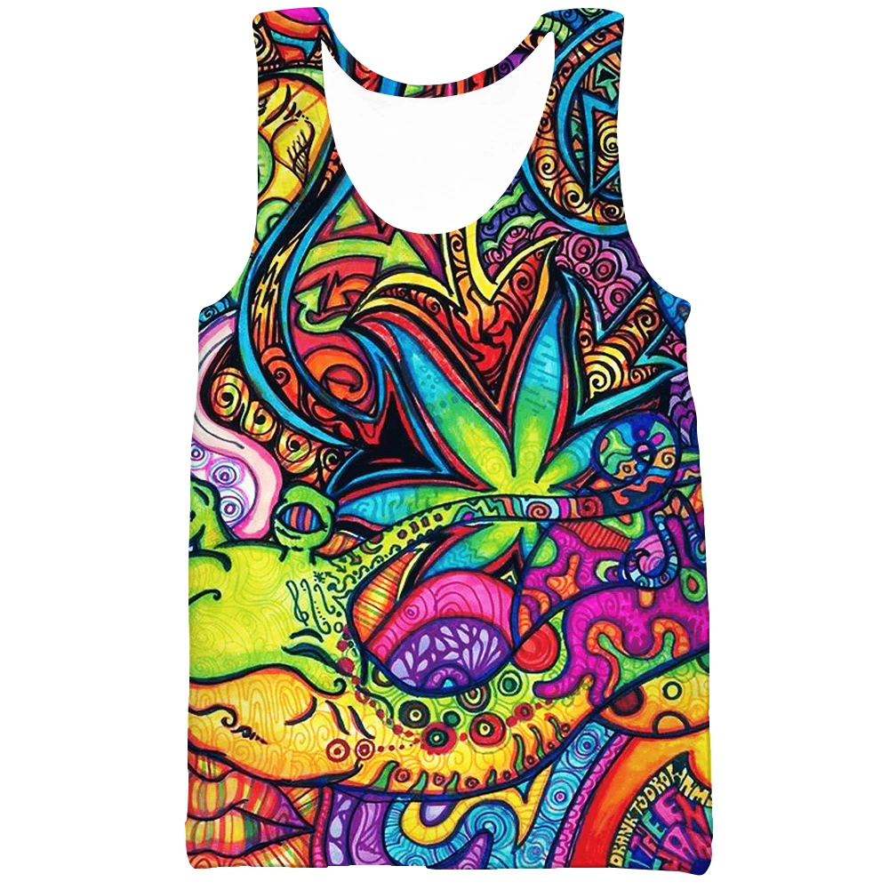 

New 3D Printing Colorful Trippy Weeds Fashion Men Women Tracksuits Crewneck Hip Hop Vest Size S-7XL Mesh Top