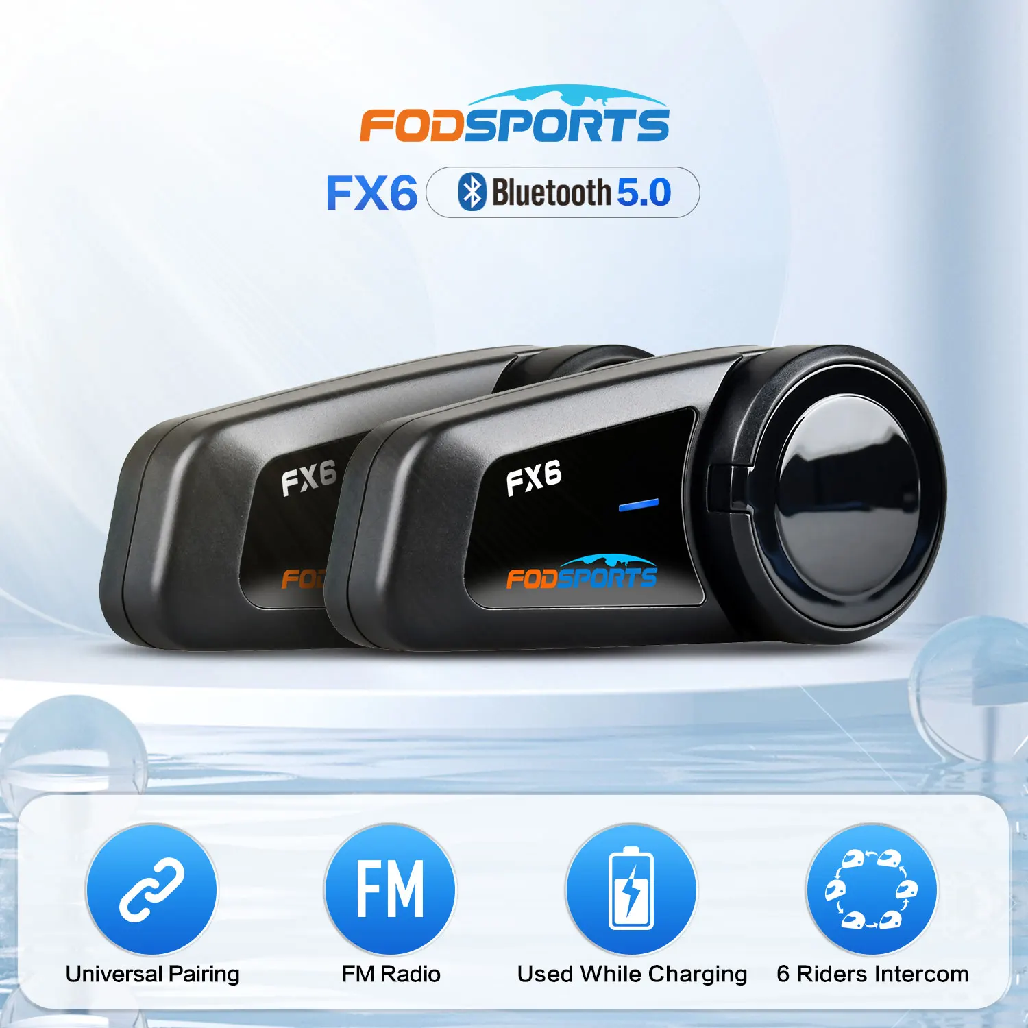 2020 version Fodsports FX6 intercom motorcycle helmet headset 6 riders 800m FM radio moto wireless headsets for all type helmets