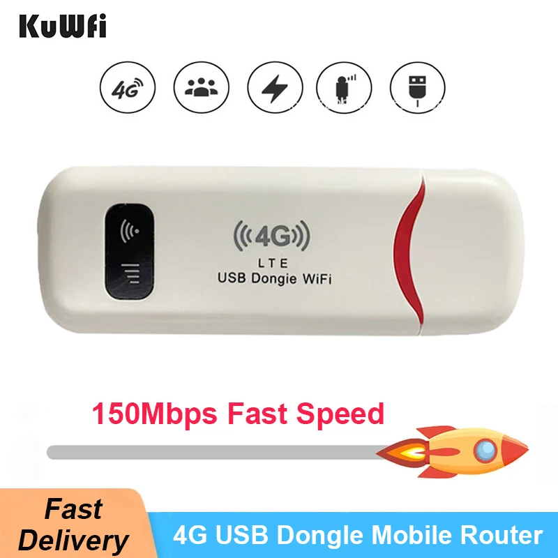 KuWfi 4G USB Dongle Mobile Router 150Mbps Wilress Router Modem Portable Outdoor Hotspot with SIM Card Slot Stick for Home Office