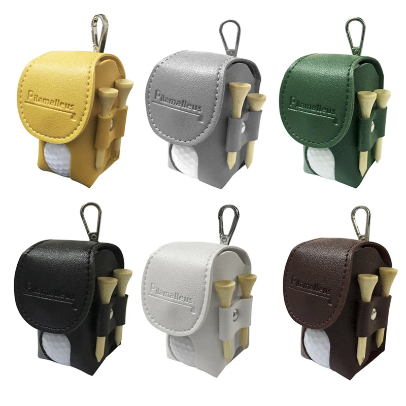 Ball Storage Bag With 2 Tees Double Ball Bag Portable Pu Leather Soft Colorful Waist Bag Golf Accessories