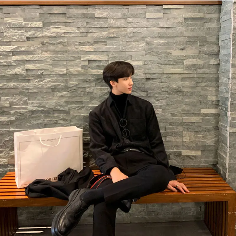 Мужская Вельветовая рубашка однотонная Повседневная Свободная с длинными