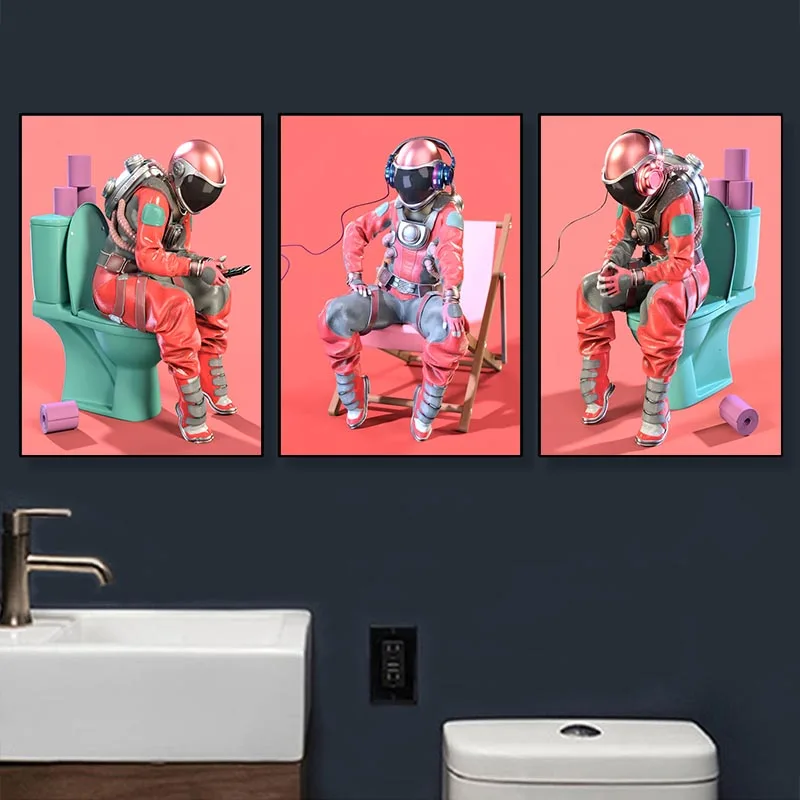 Настенная Картина на холсте туалета смешной постер с изображением астронавта