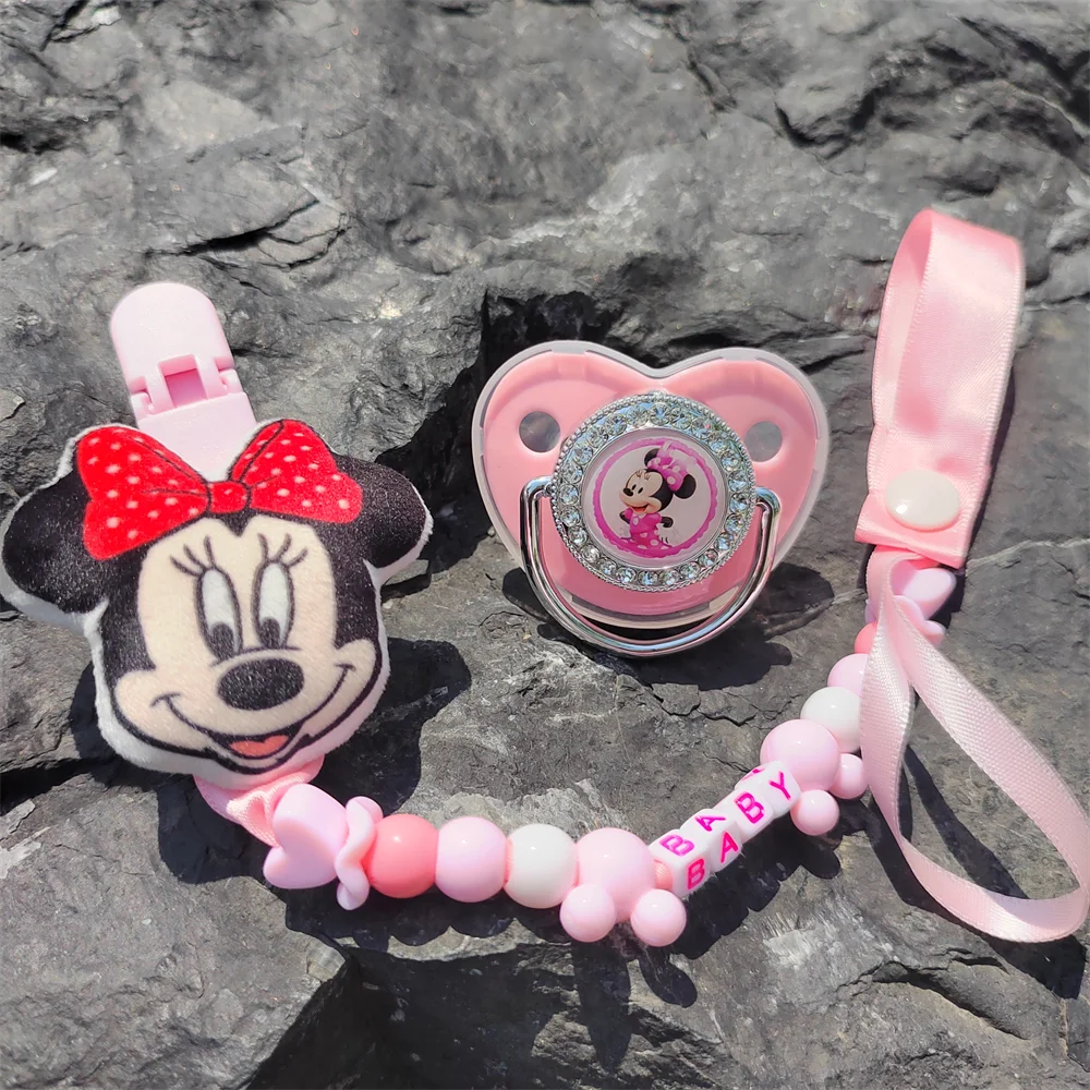 

[ Disney New Pacifiers Toys for Baby Girls ] Cartoon Pink Minnie Mouse 6cm Plush Dolls Soft Cotton Stuffed Beads Dummy Holder