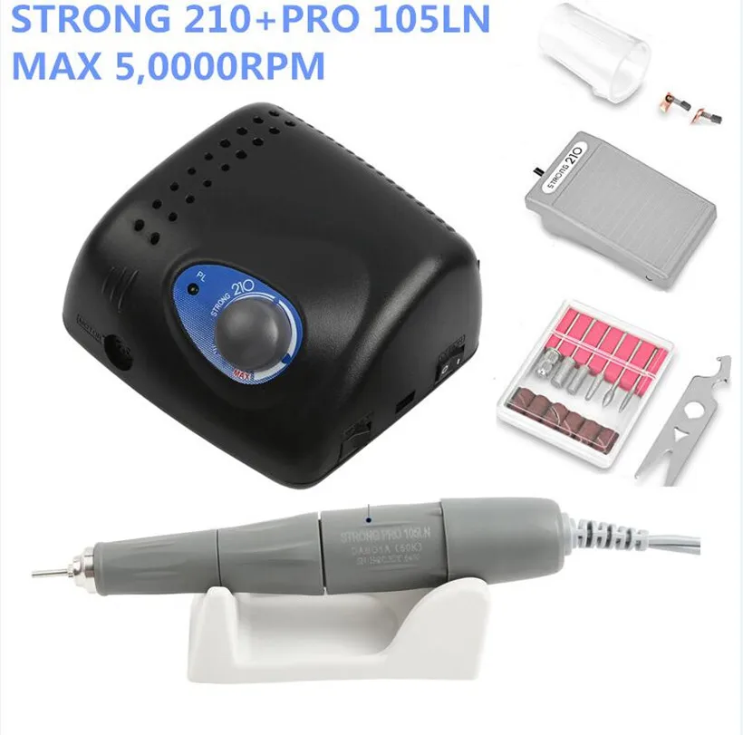 2020 NEW 50000RPM Authent 65W Electric Nail Drill Machine Strong 210 PRO 105LN Model Manicure Pedicure Nail File Bit