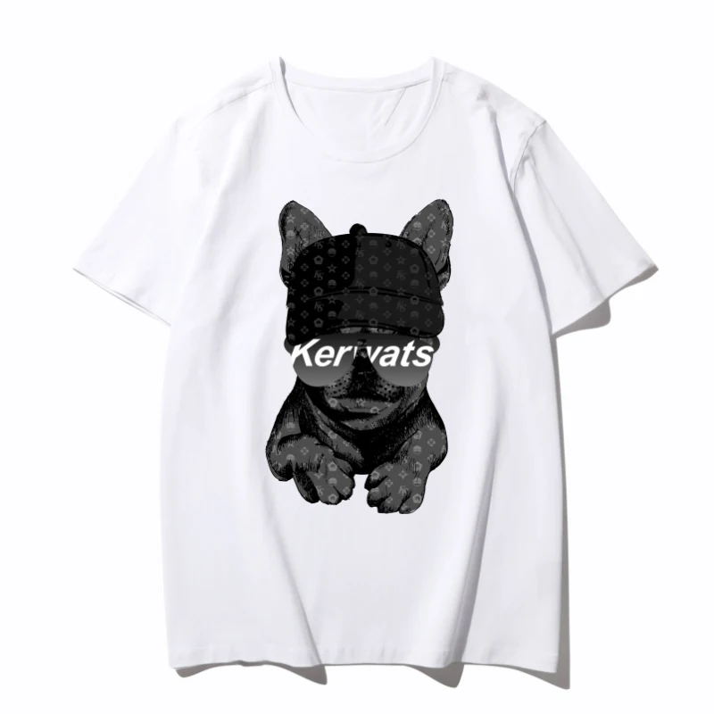 Europe United States Trend Men's Short-sleeved Luxury Puppy Print Graphic T-shirt Cotton Oversized Round Neck Half-sleeve Tee