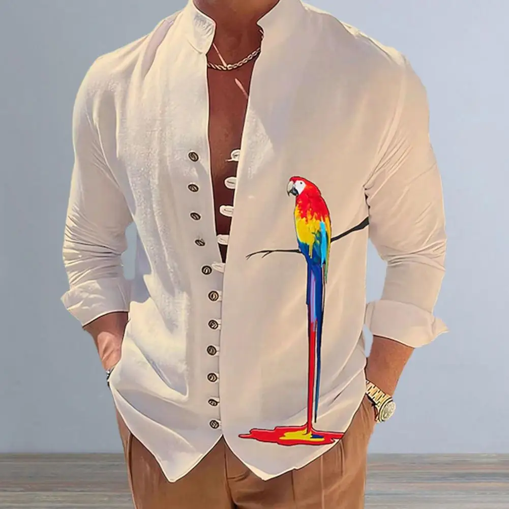 

Men Spring Shirt Single-breasted Men Fall Spring Top Breathable Men Spring Shirt