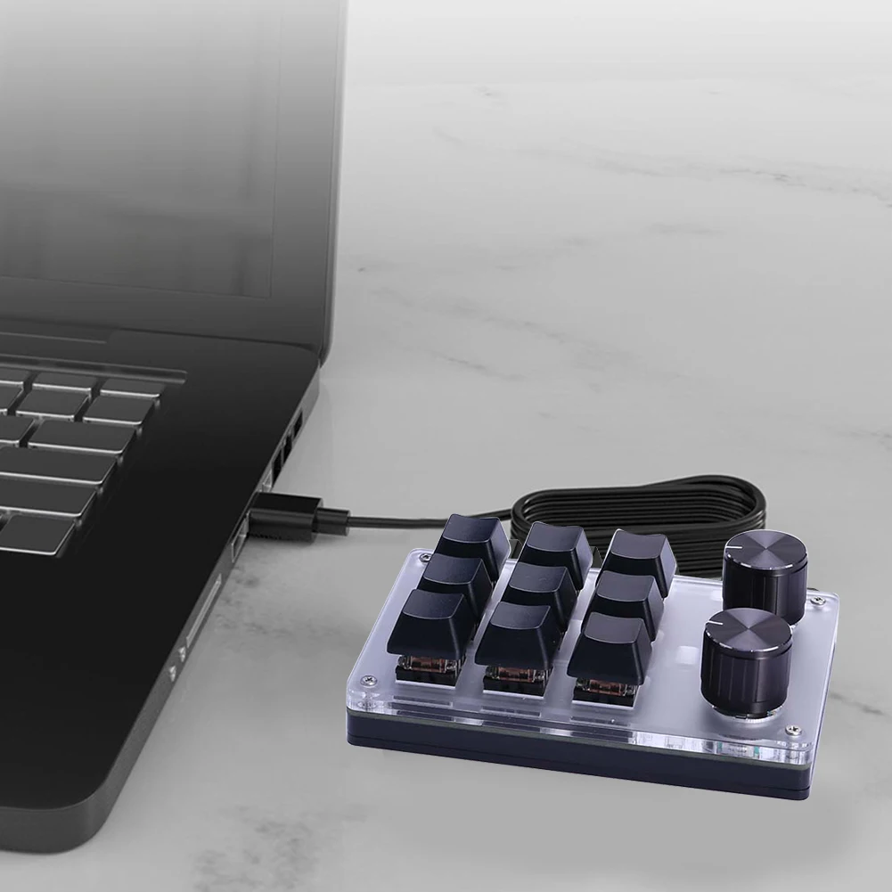 

Macro Gaming Keyboard Knob 9 Key 2 Knob Programming One-handed Mechanical Keypad