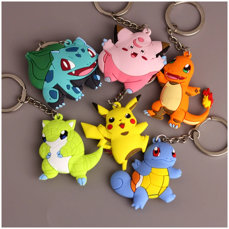 

Pokemon Pikachu Keychain Accessories Anime Marowak Abra Gengar Ponyta Porygon Pvc Alloy Silicone Key Ring Pendant Bag Gifts