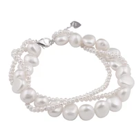 meibapj 100 real natural freshwater pearl multilayer bracelet for women wedding jewelry favorite bangle 925 silver gift box