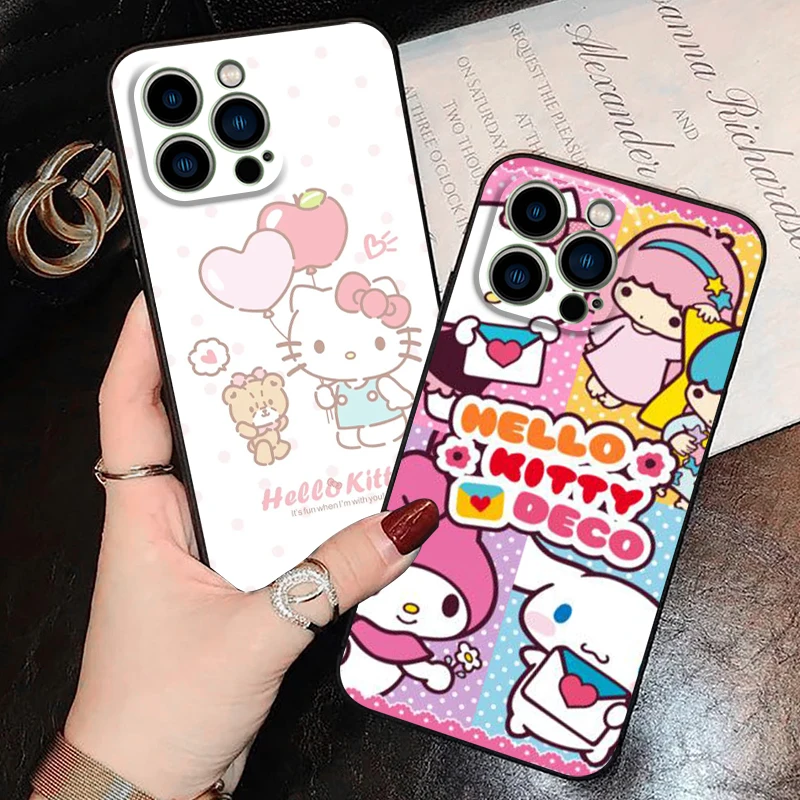 

Cartoon Hello Kitty Phone Case For Funda iPhone 11 13 Pro Max 12 Mini X XR XS SE 2020 5 6 6s 7 8 Plus Celular Etui Carcasa Back