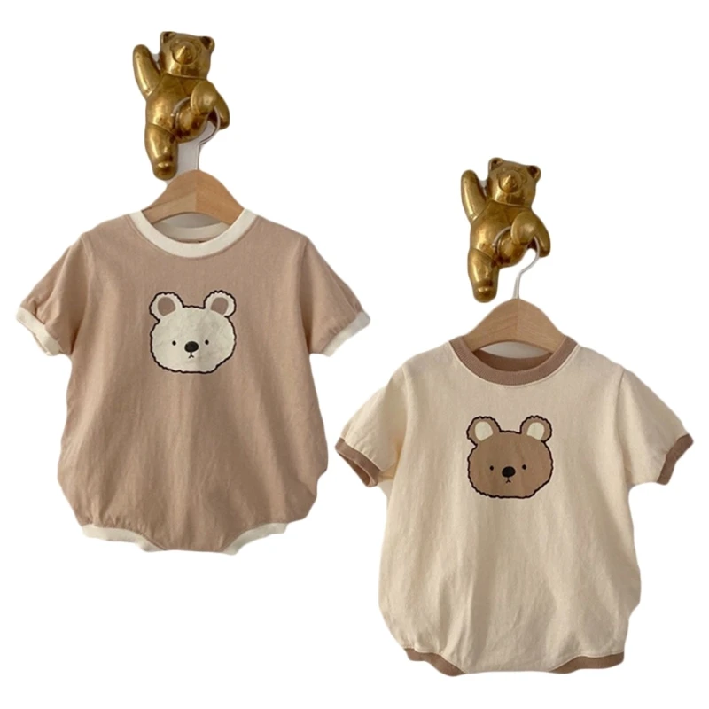 

Casual Short Sleeve Bear Bodysuit One-Piece Cotton Pullover Top Summer Romper