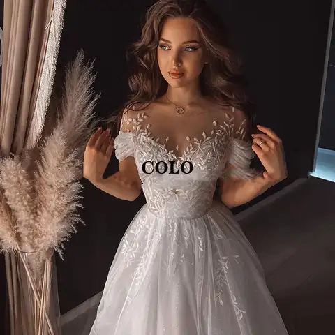 Wedding Dresses 2022 Women's Dresses  Off Shoulder Tulle Applique Princess Bride Dress White Floor Length Wedding Evening Gown