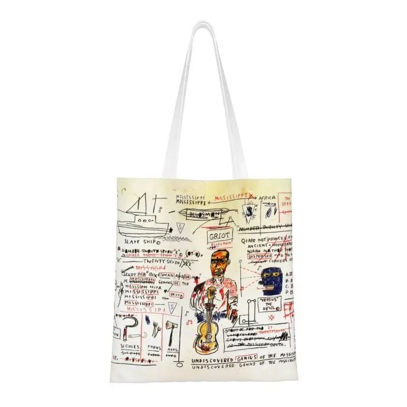 

Recycling Undiscovered Genius Shopping Bag Women Shoulder Canvas Tote Bag Durable Jean Michel Basquiats Art Grocery Shopper Bags