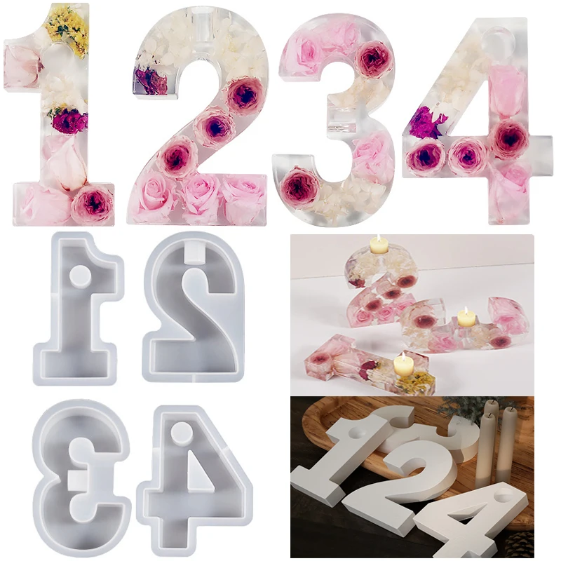 

4pcs/Set 1-4 Number Candle Candlestick Silicone Mould Arabic Digital Gypsum Concrete Candle Jar Resin Mold Home Holiday Decor