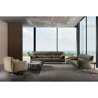 STEEL-LAND European style living room furniture 3 seater couch set luxury comfortable villa modern leather sofa for home