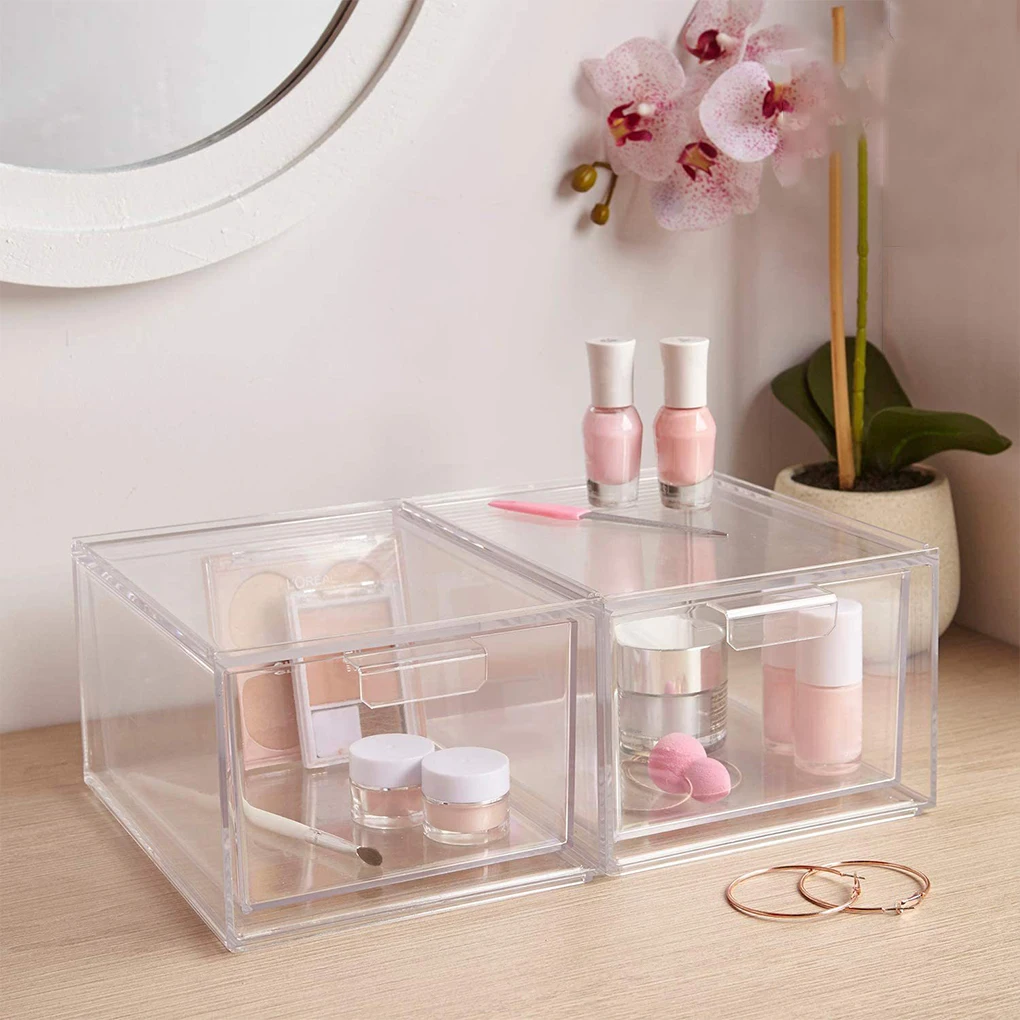 

2piece Transparent Storage Box Wide Application For Makeup Products Jewelry And Snacks Acrylic