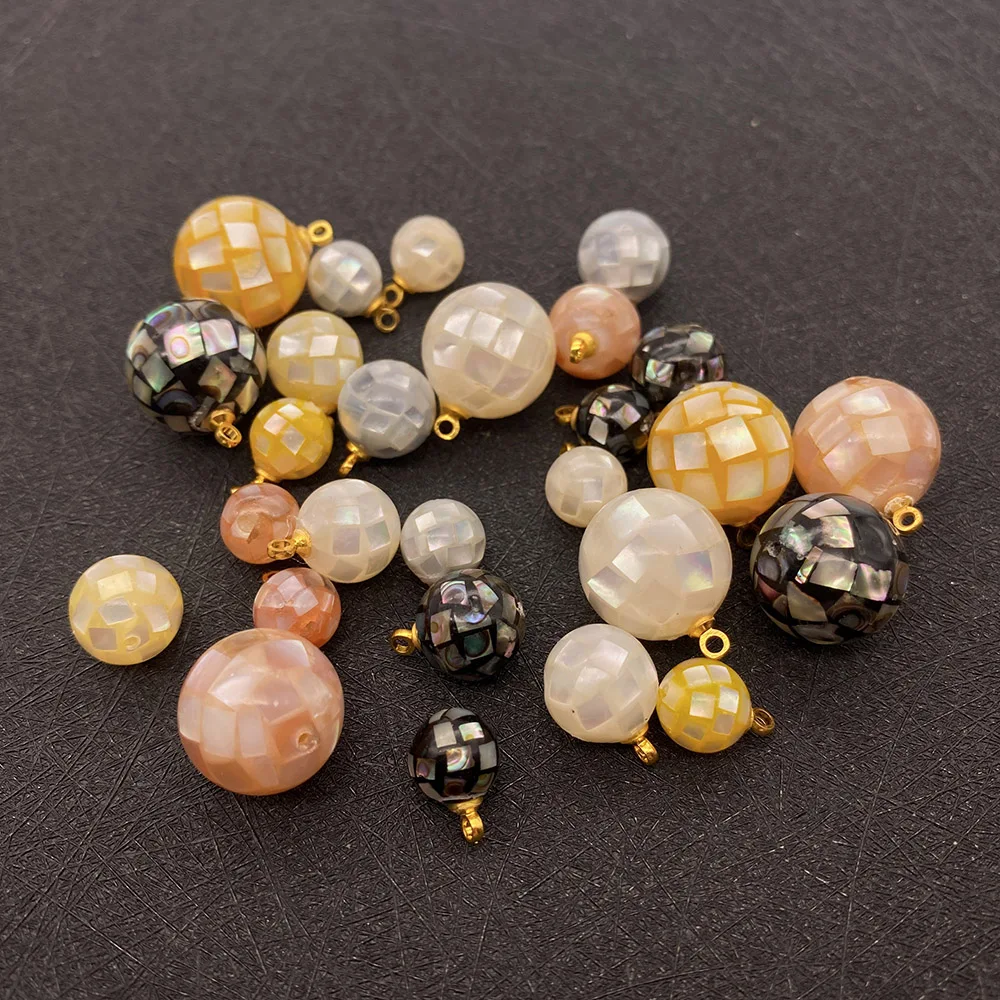 

Natural Sea Shell Mosaic Faceted Pendant Round Ladies Necklace Pendant Suitable for DIY Earrings Jewelry Accessories Size 8-14mm