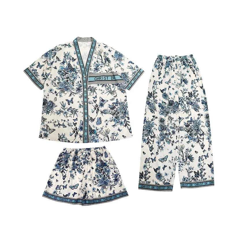 Атласные пижамные комплекты с принтом в виде бабочек и животных брюки штаны из 2