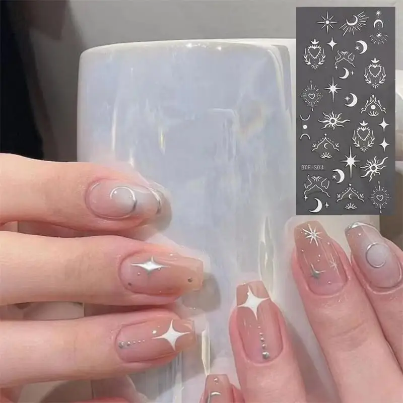 Бронзирующие наклейки в форме сердца для ногтей золотистые серебристые лазерные