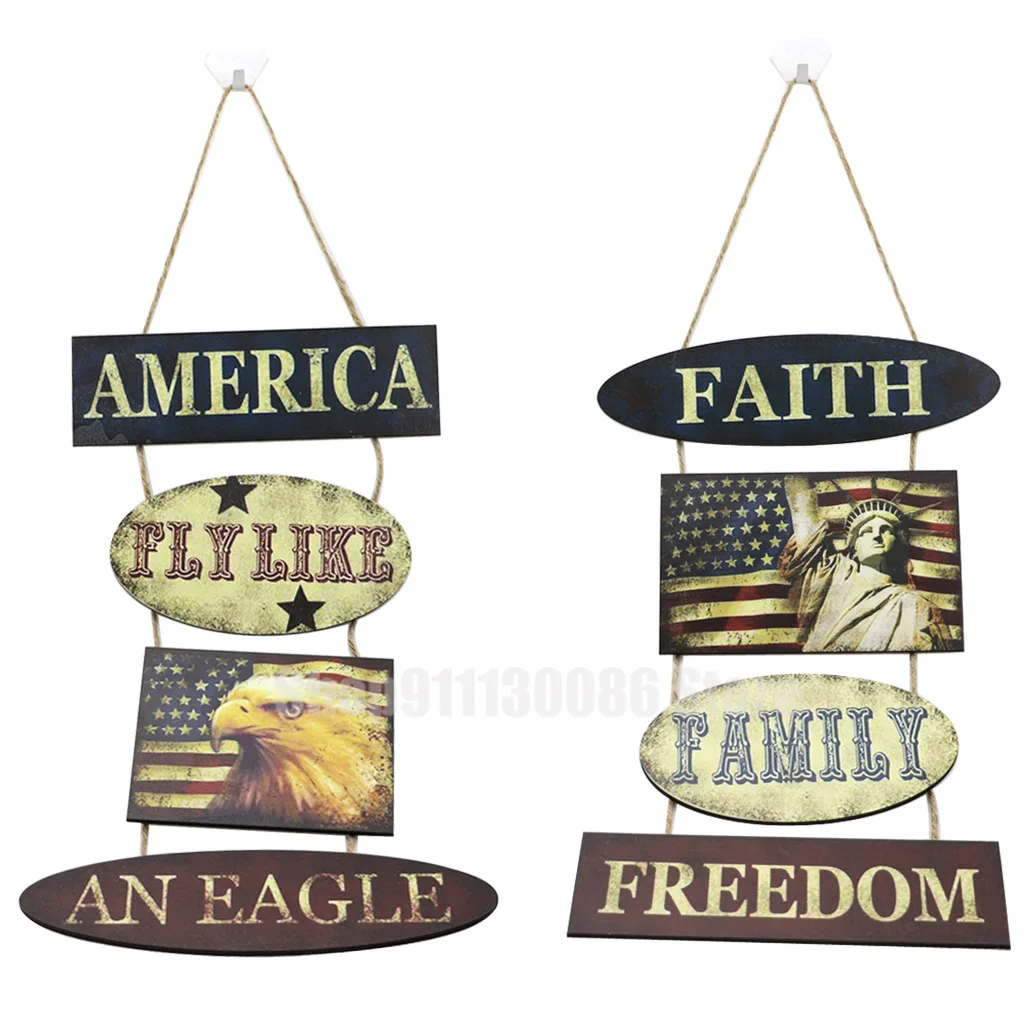 

2022 New American National Day Wooden Craft Wall Hanging Creative Home Independence Day Wooden Welcome Door Hanging