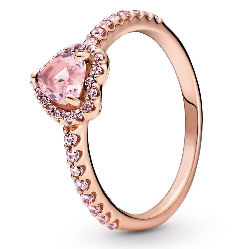 

Authentic 925 Sterling Silver Rose Gold Sparkling Elevated Heart With Crystal Ring For Women Wedding Party Fashion Jewelry