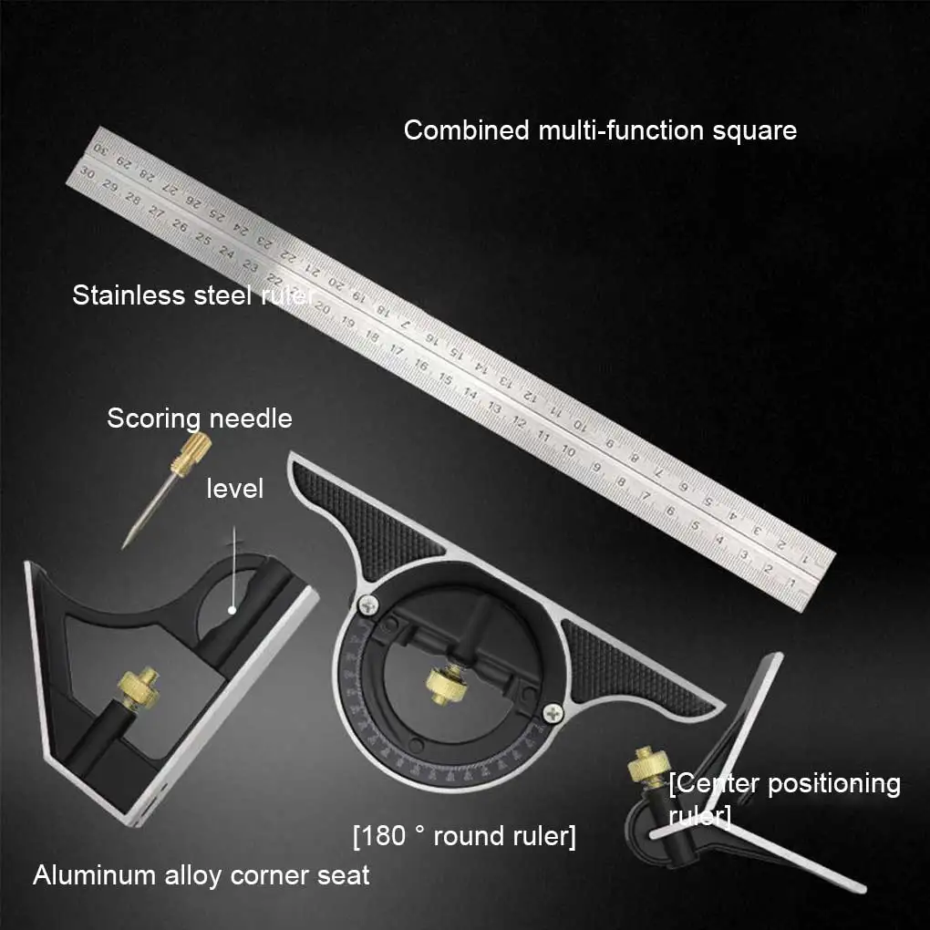 

Combination Angle Ruler Precise Carpentry Gauge Woodworking Fitting Hand Tools Adjustable Measuring Protractor