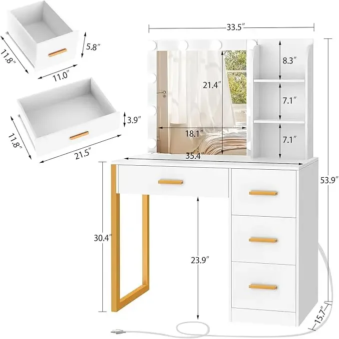 НОВЫЙ туалетный столик с открытыми полками для хранения макияжа зеркалом и