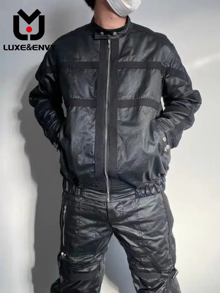 

LUXE&ENVY High Street Fashion Wax-coated Strap Functional Zipper Loose Jacket For Men And Women Spring Autumn 2023 New