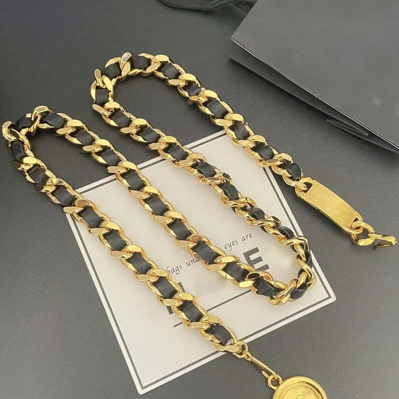 

Кожаная плетеная поясная цепь, винтажная позолоченная поясная цепь, Высококачественная бижутерия, роскошное платье, Круглый Кулон, аксессуары для женщин Bel