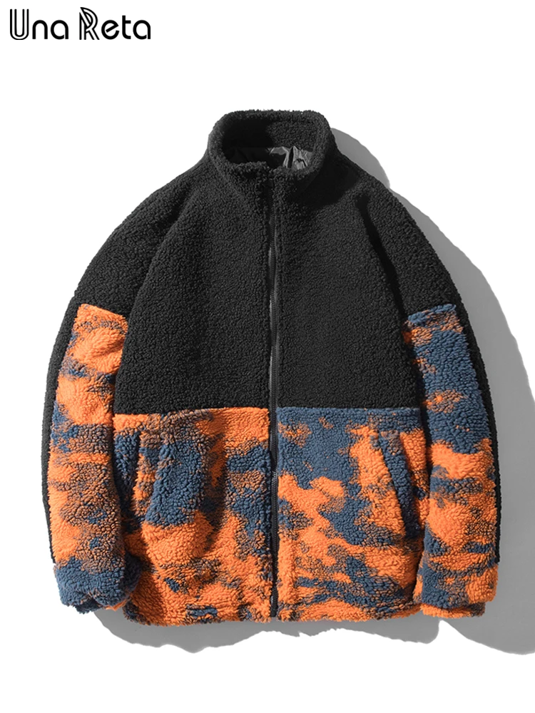 Una Reta Camouflage Print Lambs Wool Jacket Streetwear Men Harajuku Winter Jackets Hip Hop Warm Soft Couple Oversized Coat