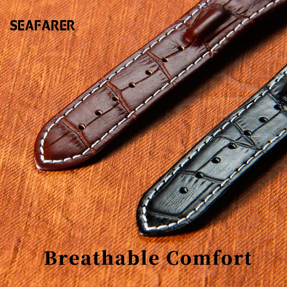 Watch accessories bone grain Genuine leather strap folding buckle for AP 15703 26470  Royal Oak offshore 28mm men's strap enlarge