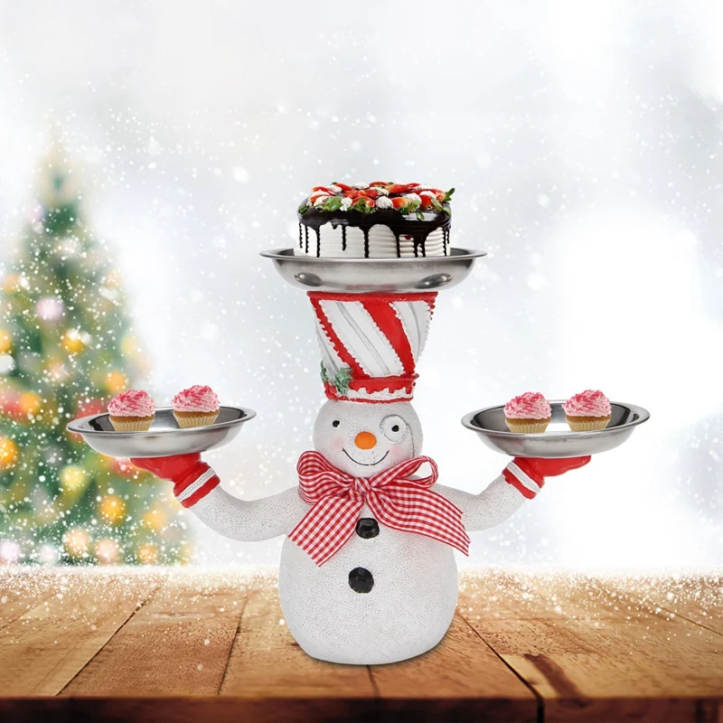 

Christmas Snowman Cupcake Holder Statue Snack Candy Tray Storage Table Decoration Snack Serving Stand For Snacks