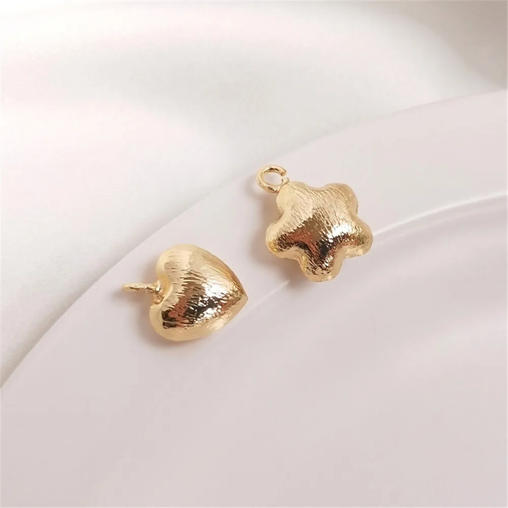 

14K Gold Filled Plated Brushed heart star heart pendant DIY bracelet bracelet necklace ear hanging accessories