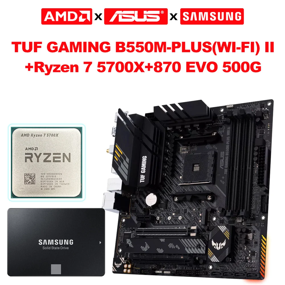 

Материнская плата ASUS New TUF B550M PLUS WIFI II 128 ГБ + AMD New Ryzen 7 5700X 3,4 ГГц 8-ядерный процессор AM4 + SAMSUNG 870 EVO 500G SSD