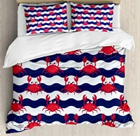 crabs duvet cover set nautical maritime theme crabs on striped background illustration print decorative 3 piece bedding set