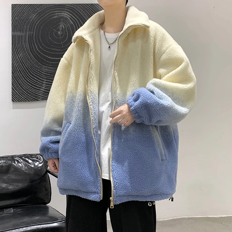 EOENKKY/Men Oversized Hoodie Lamb Wool Coat Men's Thick Winter Padded Jacket Casual New Korean Loose Warm Cotton Outerwear