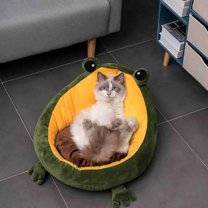 

Pet Cat's House Indoor Frog Cat Bed Warm Small Dogs Beds Portable Kitten Mat Soft Cute Sleeping Loungers Window Bag Products